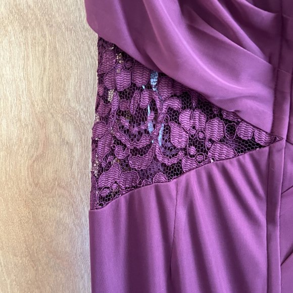 One Shoulder Bridesmaids Dress with Slit David's Bridal Wine Burgundy Lace Side - Picture 7 of 15